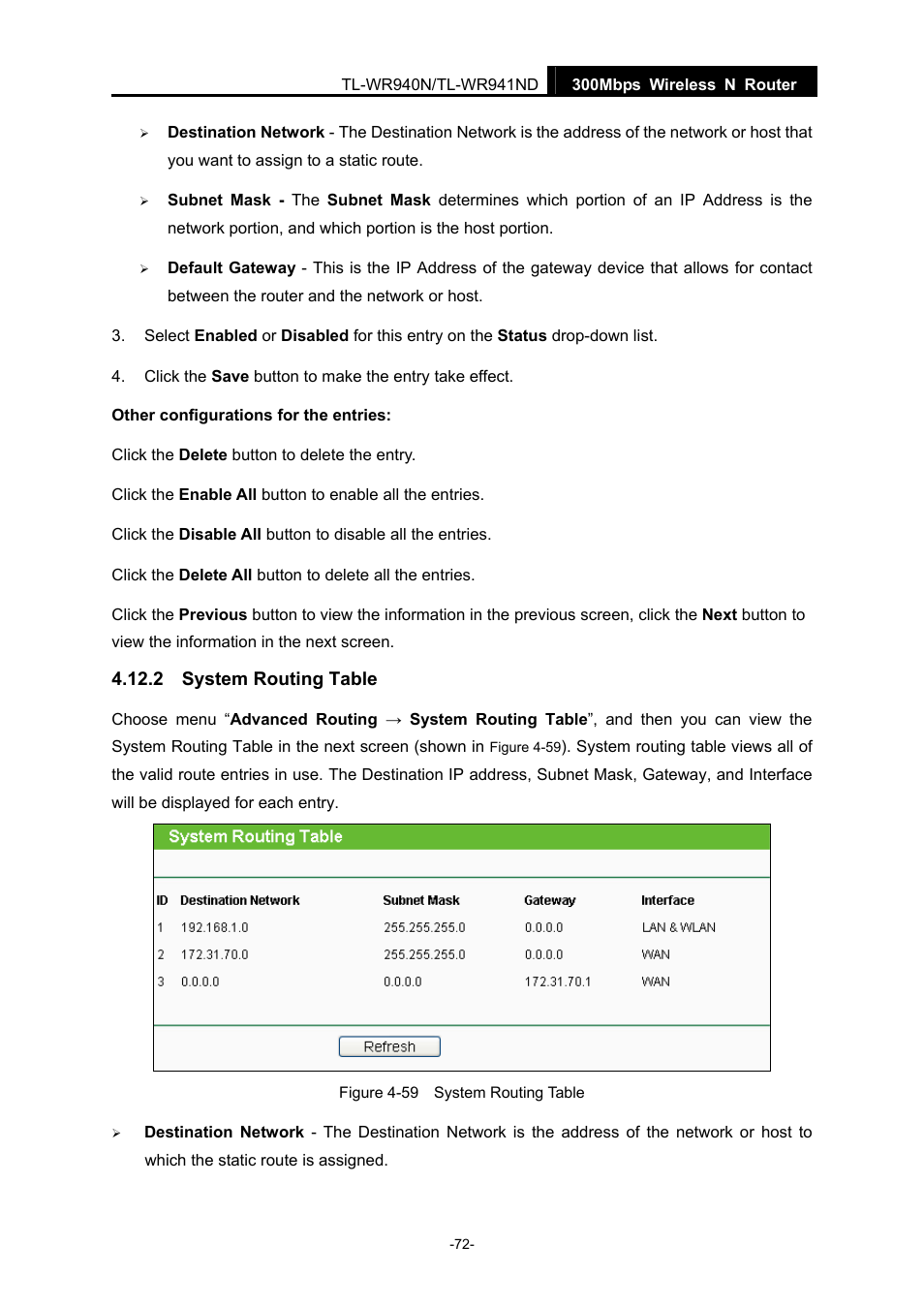 2 system routing table, System routing table | TP-Link TL-WR940N User Manual | Page 80 / 111