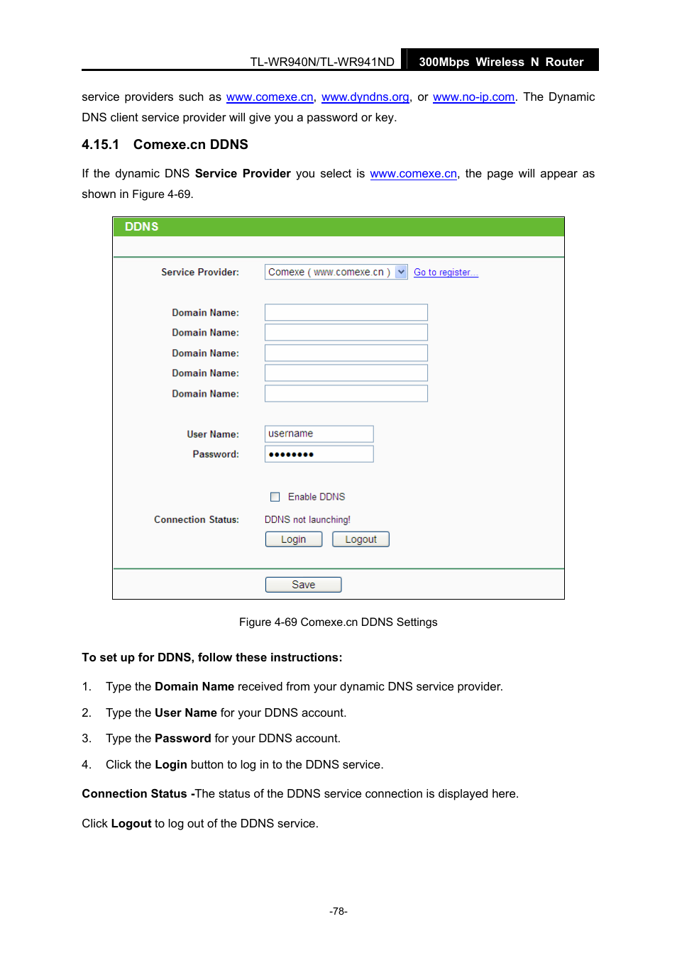 1 comexe.cn ddns, Comexe.cn ddns | TP-Link TL-WR940N User Manual | Page 86 / 111