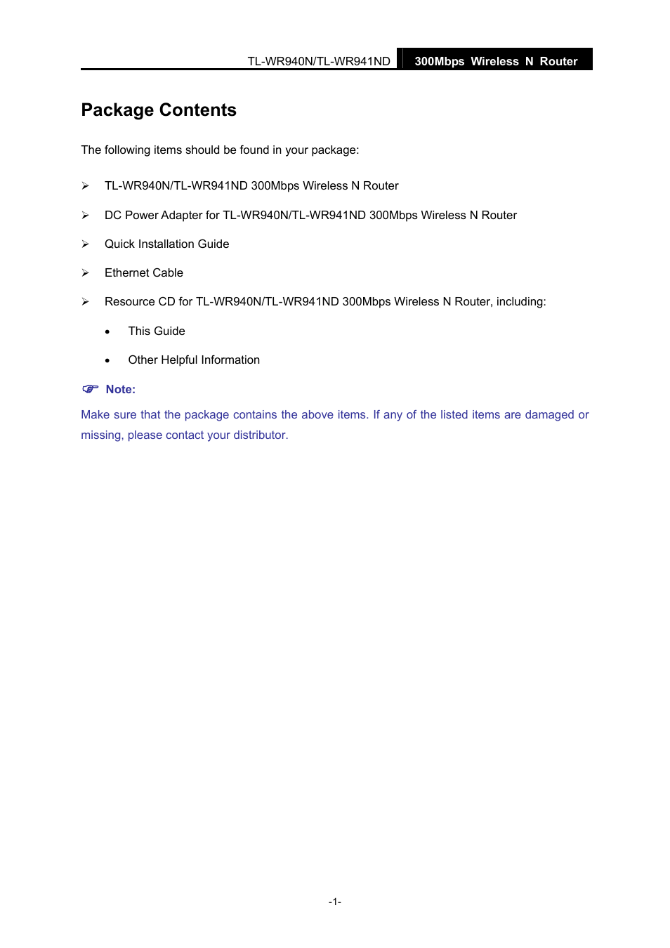 Package contents | TP-Link TL-WR940N User Manual | Page 9 / 111