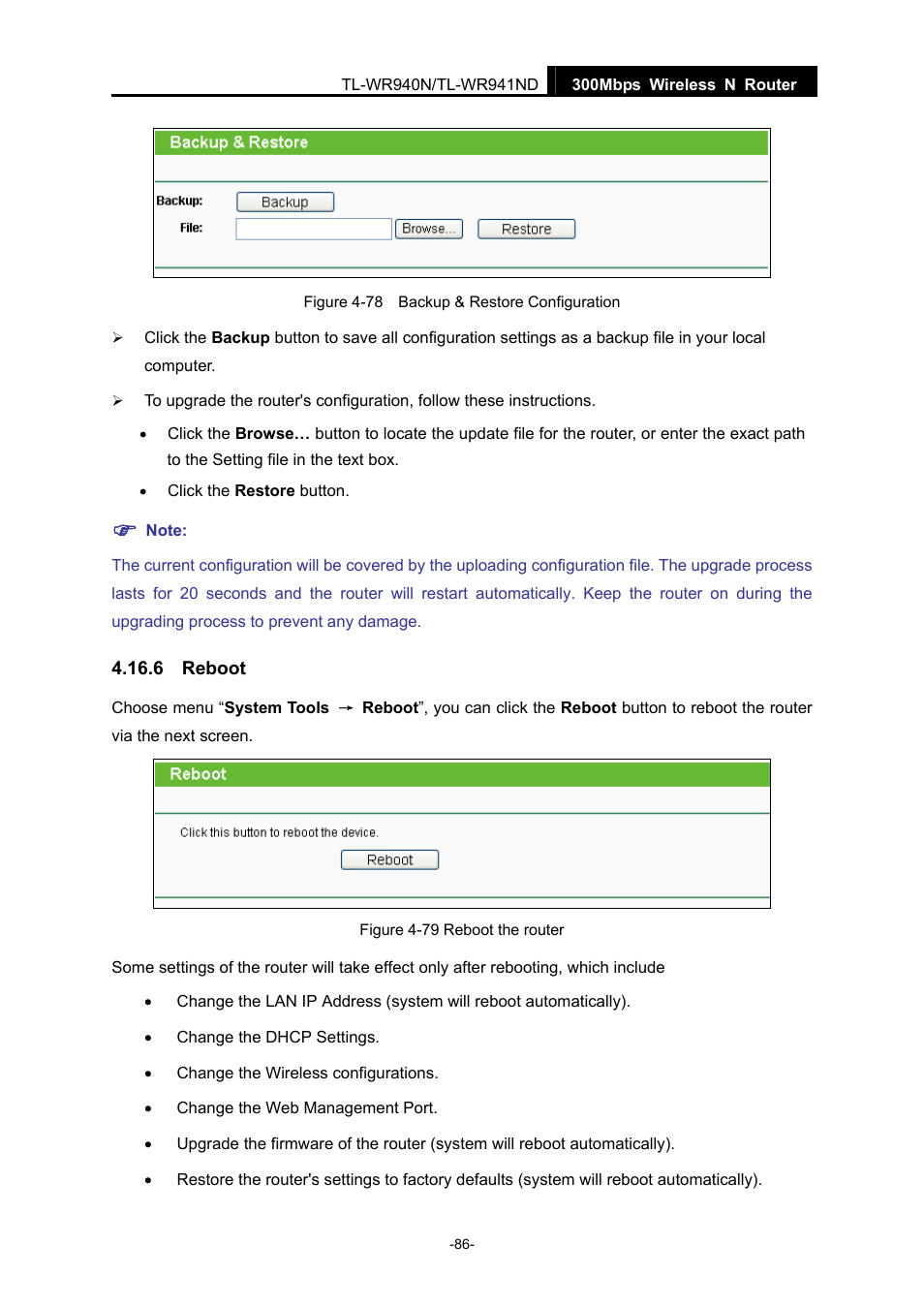 6 reboot, Reboot | TP-Link TL-WR940N User Manual | Page 94 / 111