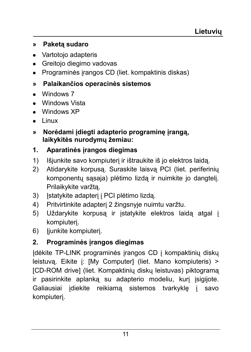 Lietuvių | TP-Link TG-3269 User Manual | Page 13 / 24