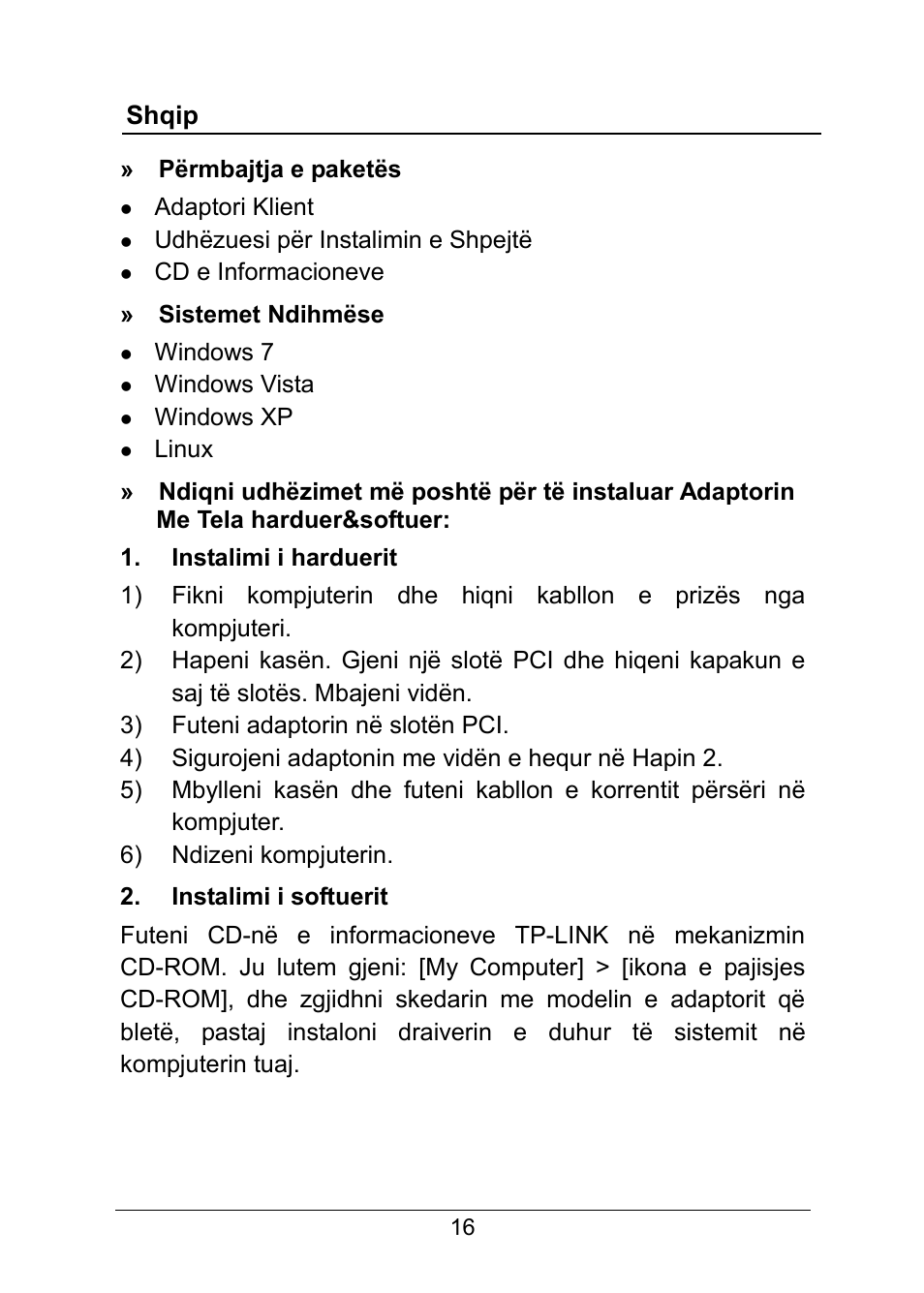 Shqip | TP-Link TG-3269 User Manual | Page 18 / 24