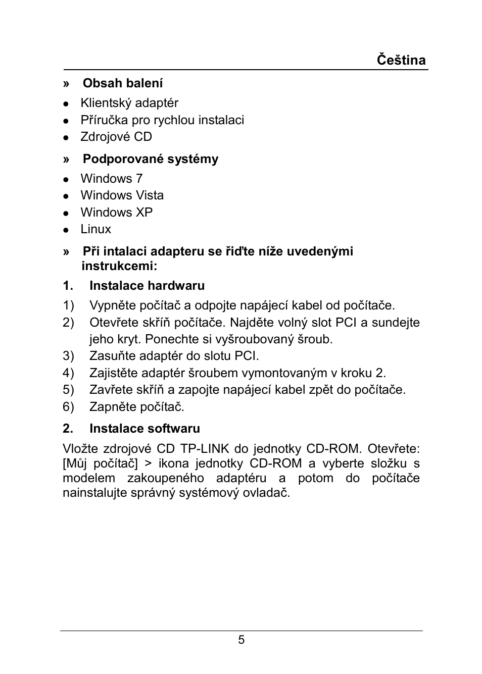 Čeština | TP-Link TG-3269 User Manual | Page 7 / 24