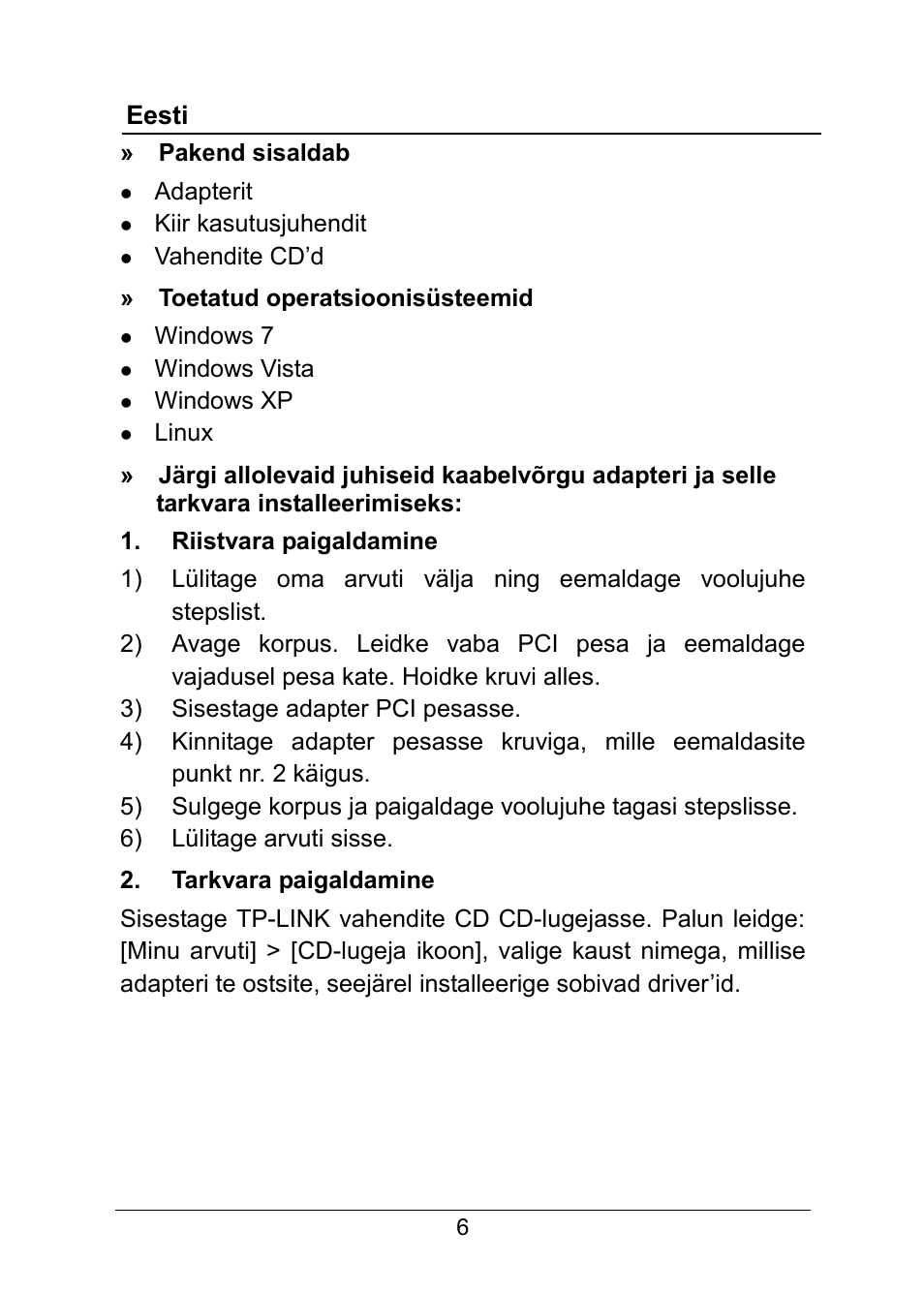 Eesti | TP-Link TG-3269 User Manual | Page 8 / 24