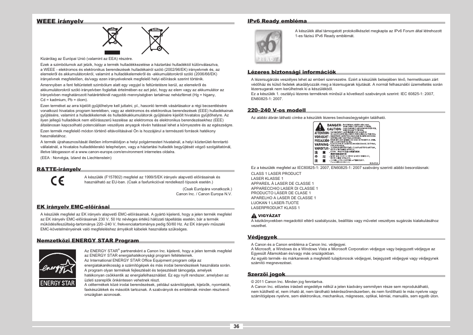 Weee irányelv | Canon i-SENSYS MF8080Cw User Manual | Page 142 / 276