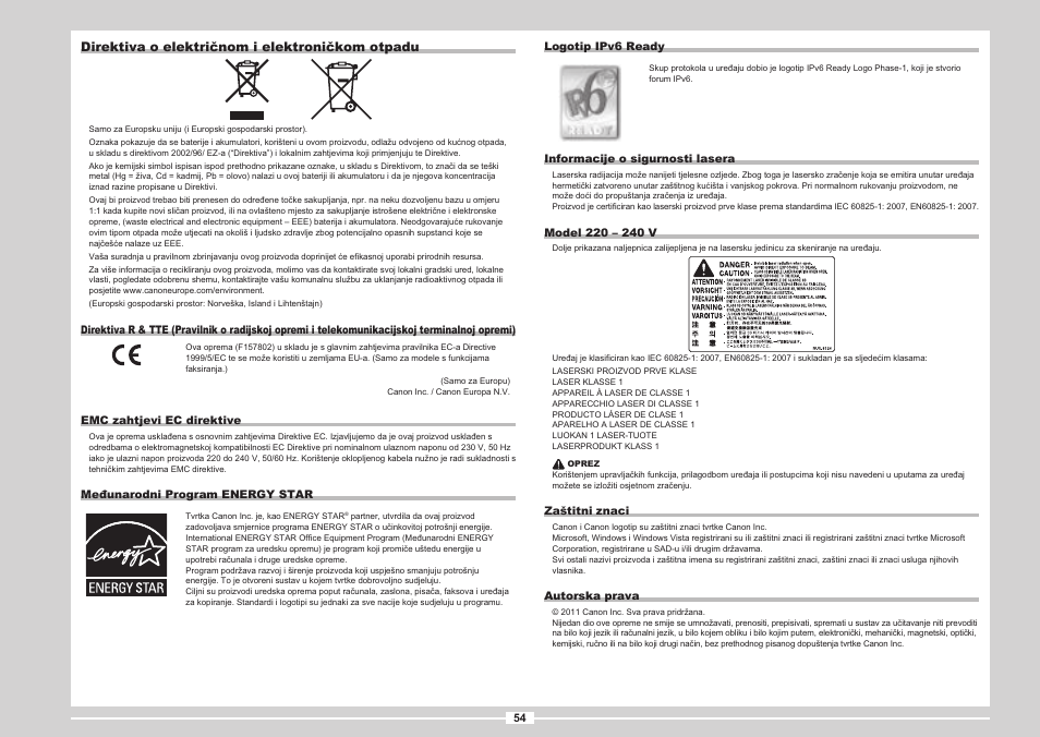 Direktiva o električnom i elektroničkom otpadu | Canon i-SENSYS MF8080Cw User Manual | Page 160 / 276