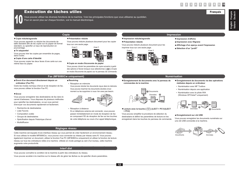 Exécution de tâches utiles | Canon i-SENSYS MF8080Cw User Manual | Page 19 / 276