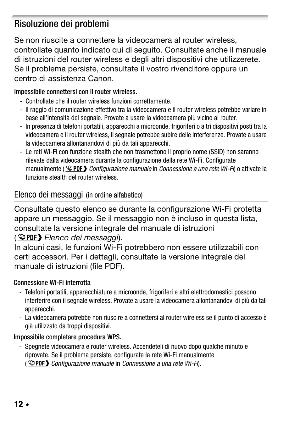 Risoluzione dei problemi, Elenco dei messaggi | Canon LEGRIA HF R38 User Manual | Page 56 / 96