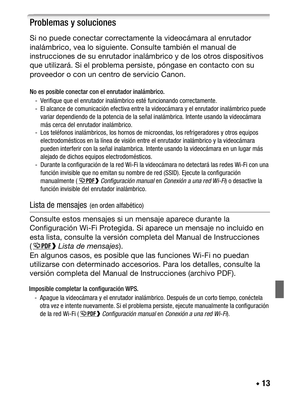 Problemas y soluciones, Lista de mensajes | Canon LEGRIA HF R38 User Manual | Page 69 / 96