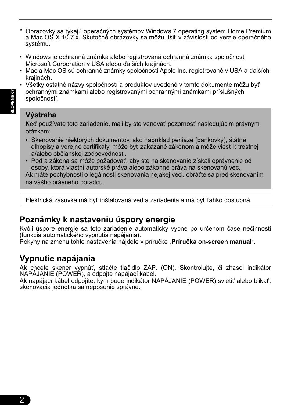 Poznámky k nastaveniu úspory energie, Vypnutie napájania | Canon CanoScan 9000F MarkII User Manual | Page 115 / 135
