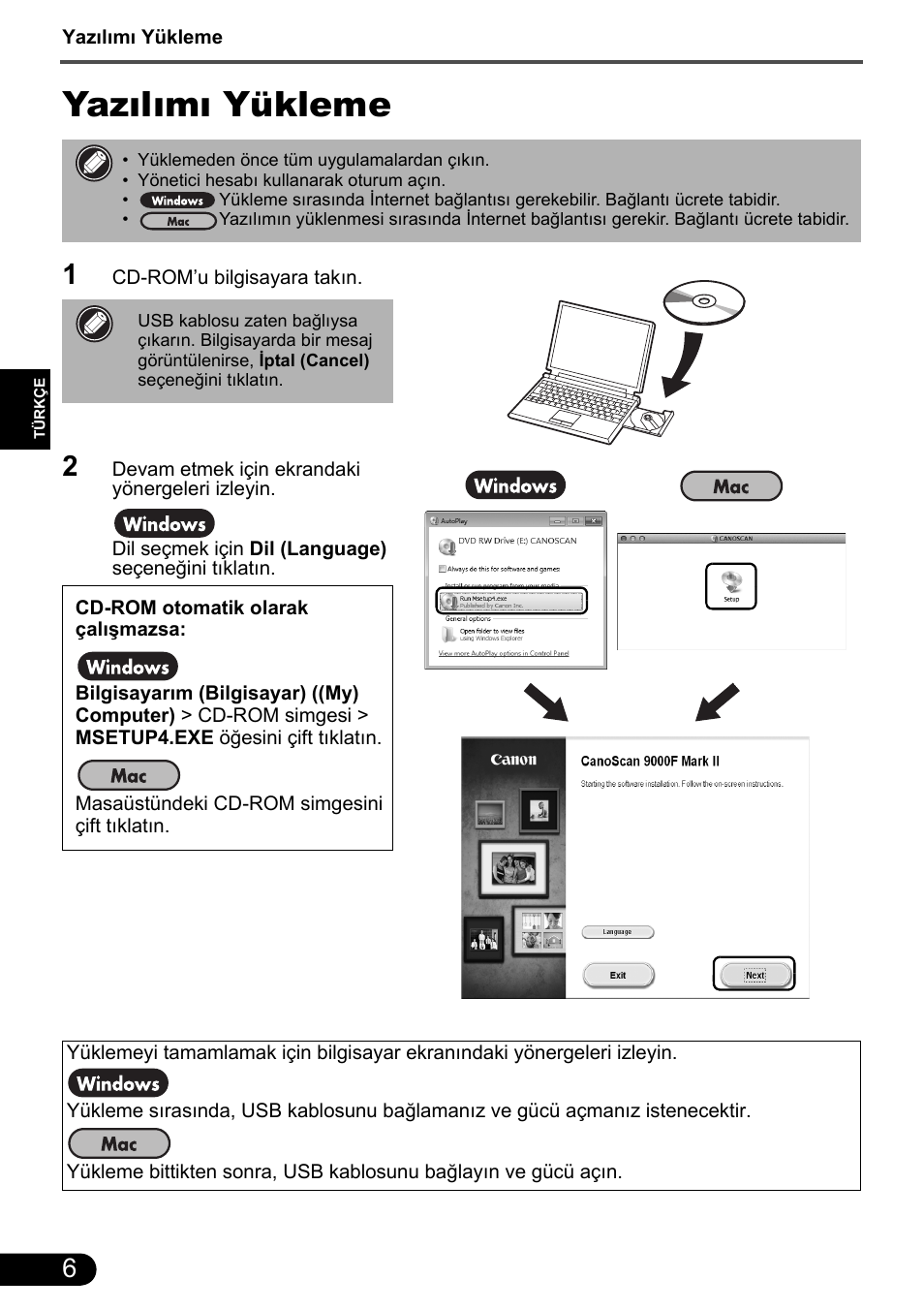 Yazılımı yükleme | Canon CanoScan 9000F MarkII User Manual | Page 126 / 135