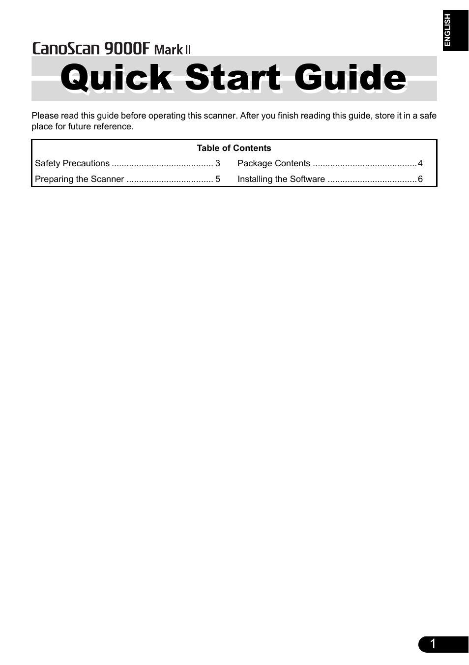 Quick start guide | Canon CanoScan 9000F MarkII User Manual | Page 2 / 135