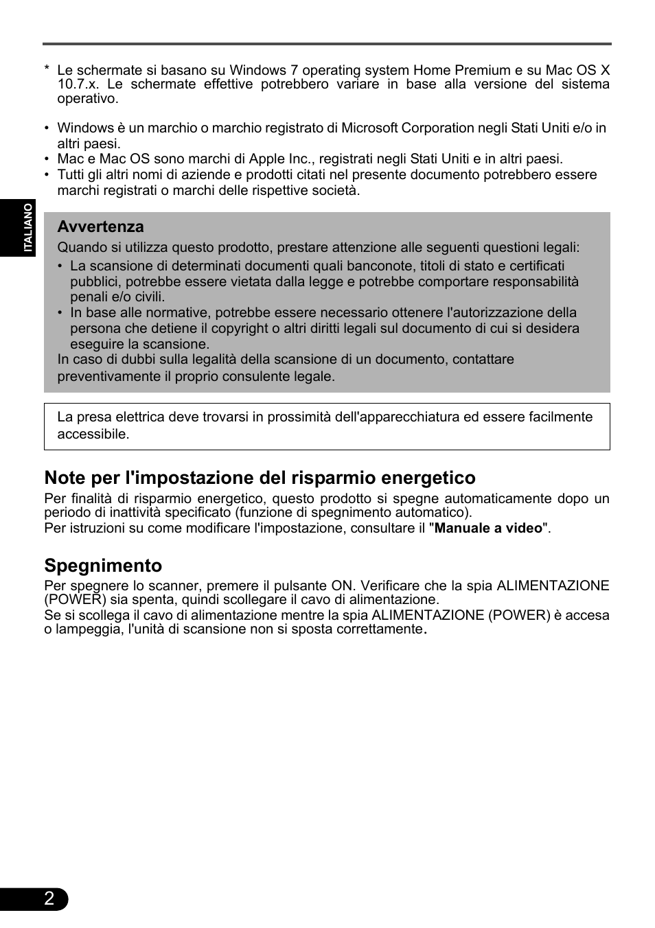 Spegnimento | Canon CanoScan 9000F MarkII User Manual | Page 24 / 135