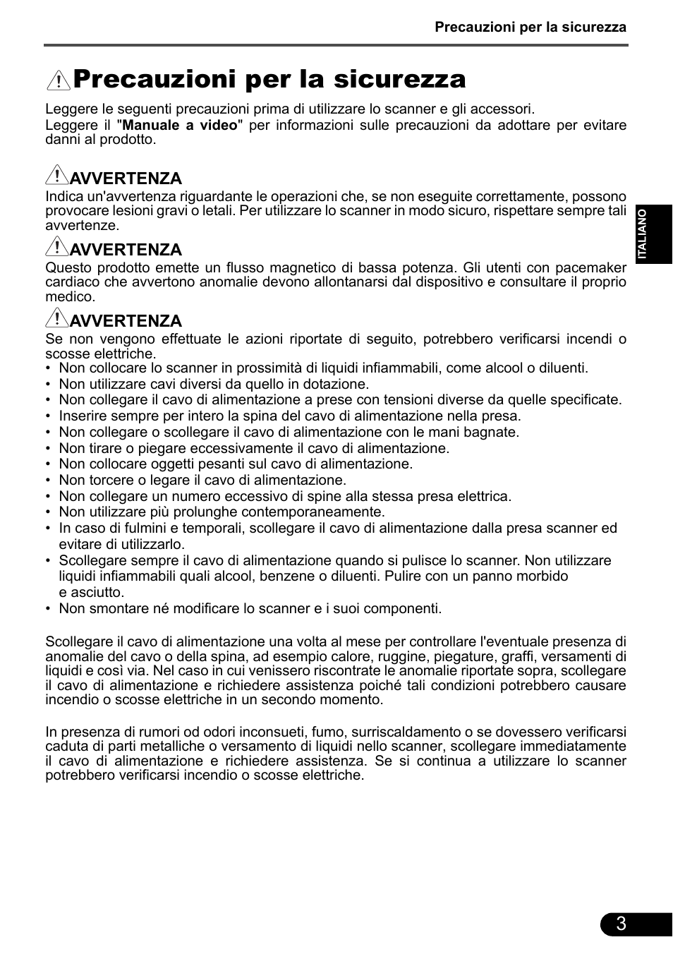 Precauzioni per la sicurezza | Canon CanoScan 9000F MarkII User Manual | Page 25 / 135
