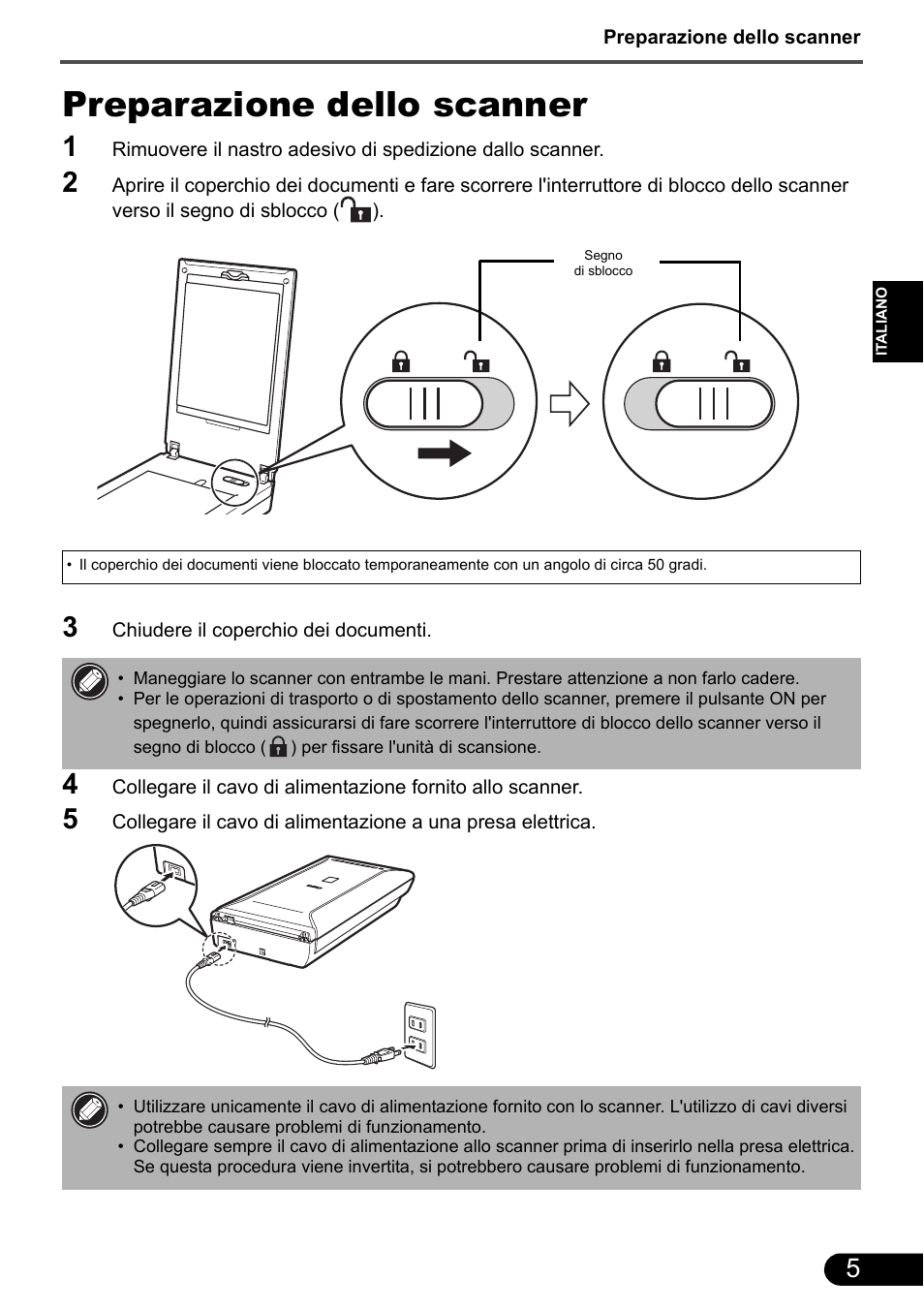 Preparazione dello scanner | Canon CanoScan 9000F MarkII User Manual | Page 27 / 135