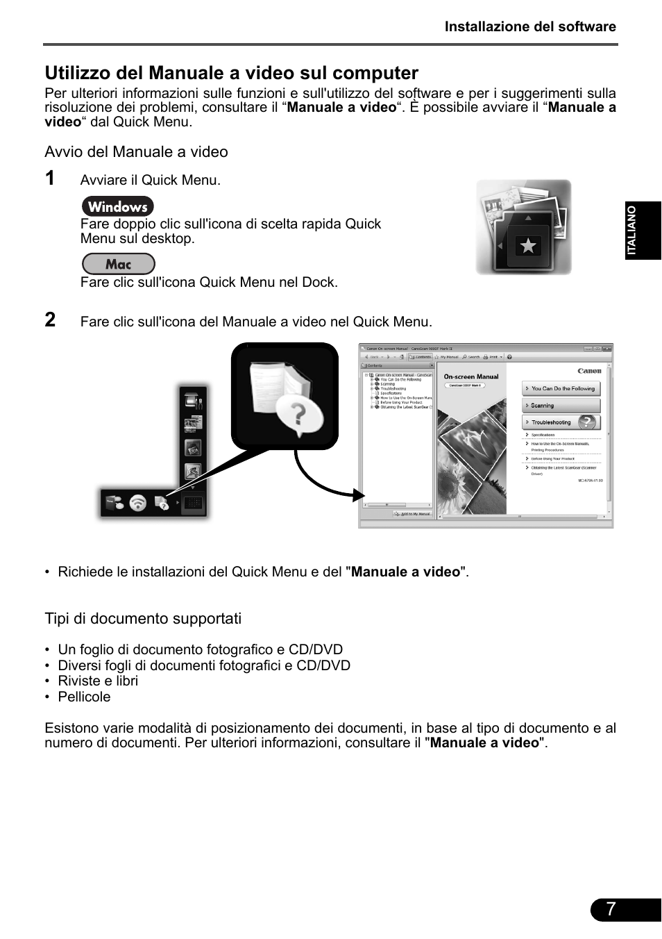 Utilizzo del manuale a video sul computer | Canon CanoScan 9000F MarkII User Manual | Page 29 / 135