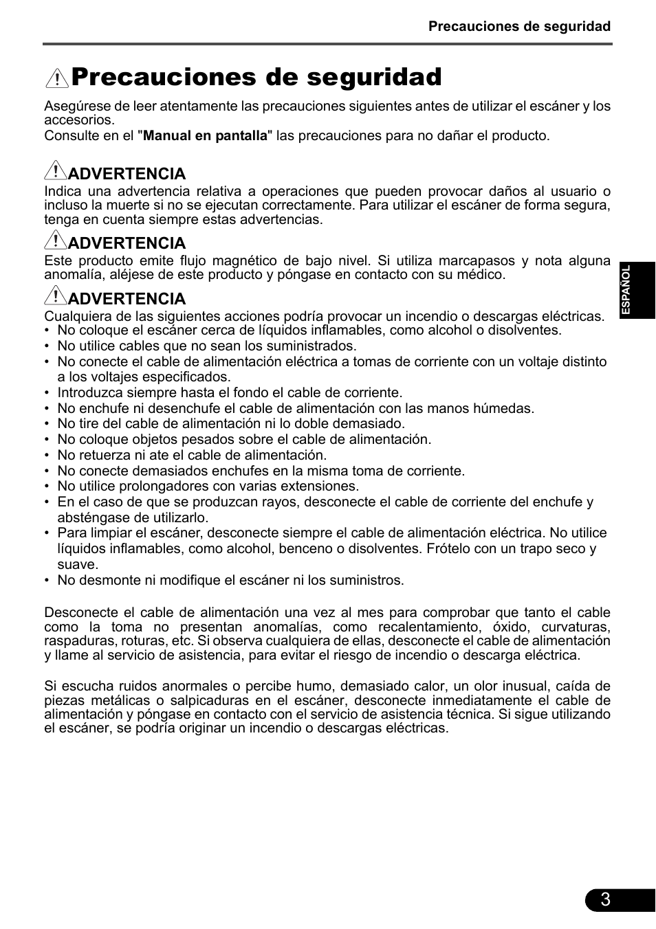 Precauciones de seguridad | Canon CanoScan 9000F MarkII User Manual | Page 32 / 135