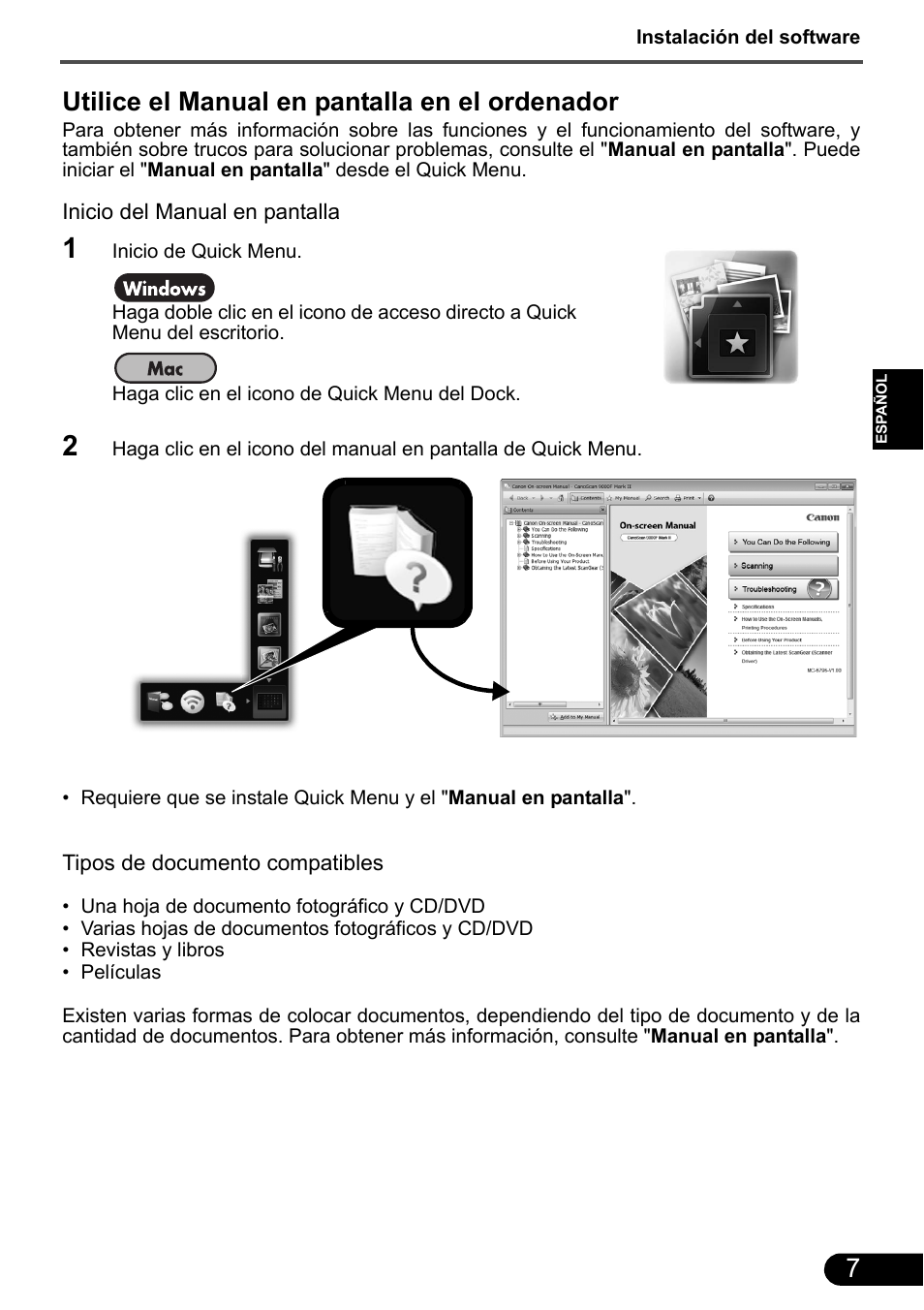 Utilice el manual en pantalla en el ordenador | Canon CanoScan 9000F MarkII User Manual | Page 36 / 135