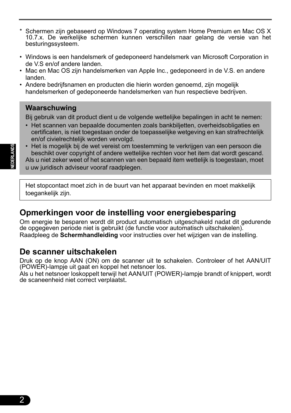 De scanner uitschakelen | Canon CanoScan 9000F MarkII User Manual | Page 38 / 135