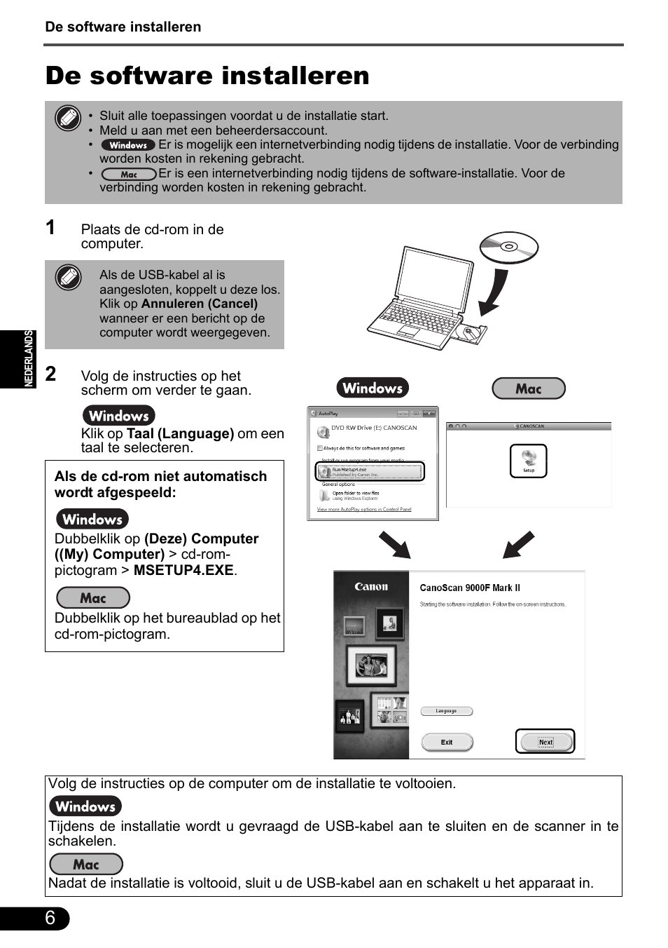 De software installeren | Canon CanoScan 9000F MarkII User Manual | Page 42 / 135