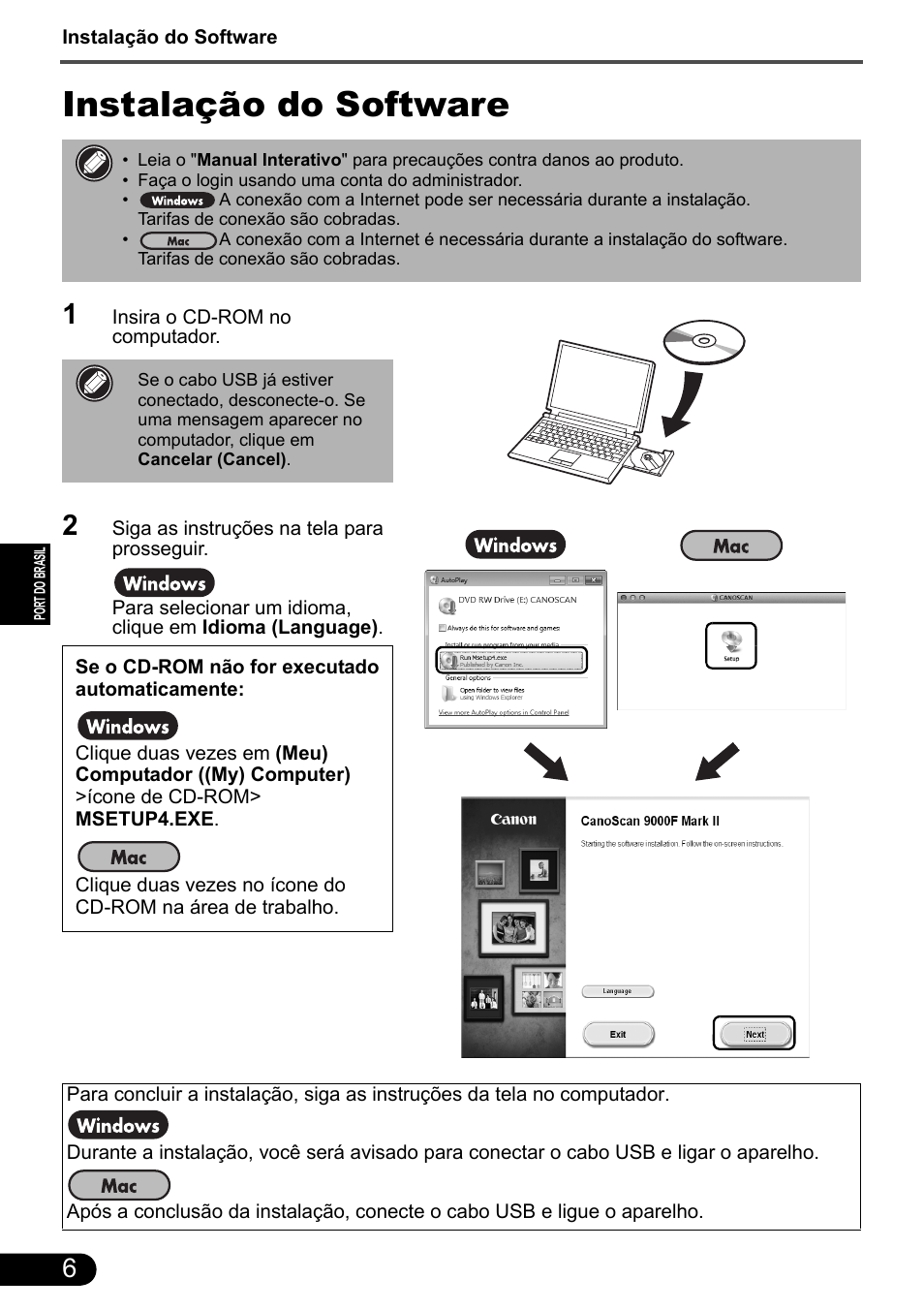 Instalação do software | Canon CanoScan 9000F MarkII User Manual | Page 49 / 135