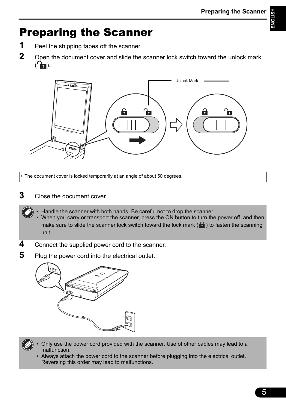 Preparing the scanner | Canon CanoScan 9000F MarkII User Manual | Page 6 / 135