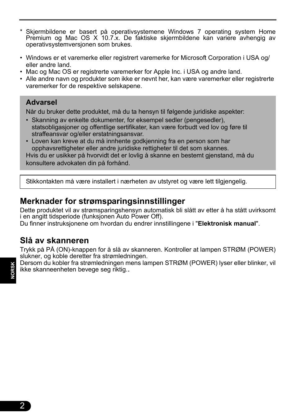 Merknader for strømsparingsinnstillinger, Slå av skanneren | Canon CanoScan 9000F MarkII User Manual | Page 66 / 135