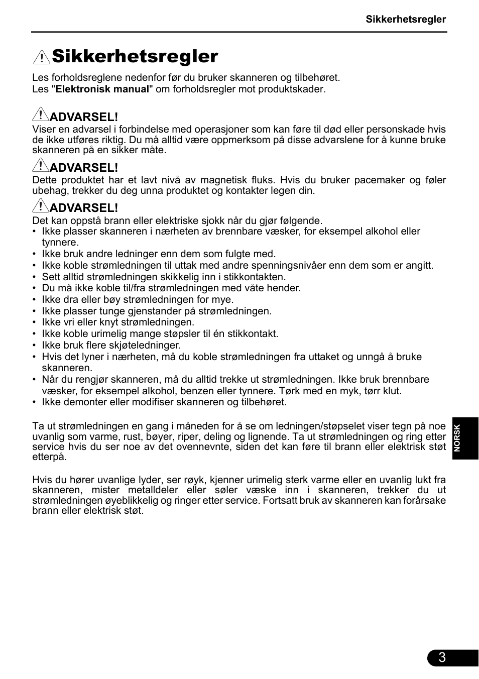 Sikkerhetsregler | Canon CanoScan 9000F MarkII User Manual | Page 67 / 135
