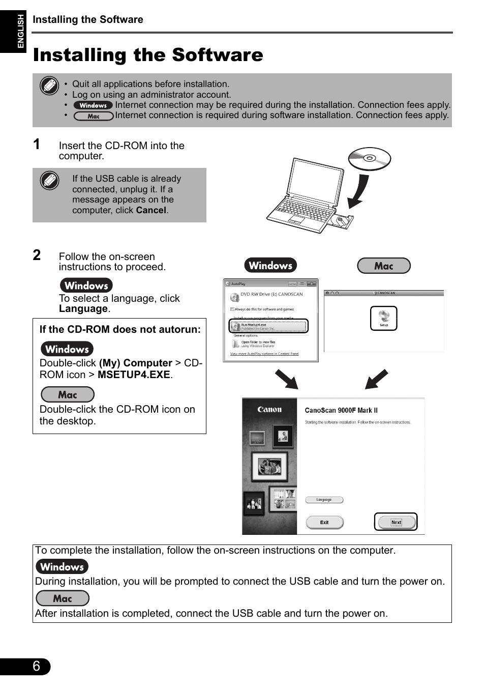 Installing the software | Canon CanoScan 9000F MarkII User Manual | Page 7 / 135