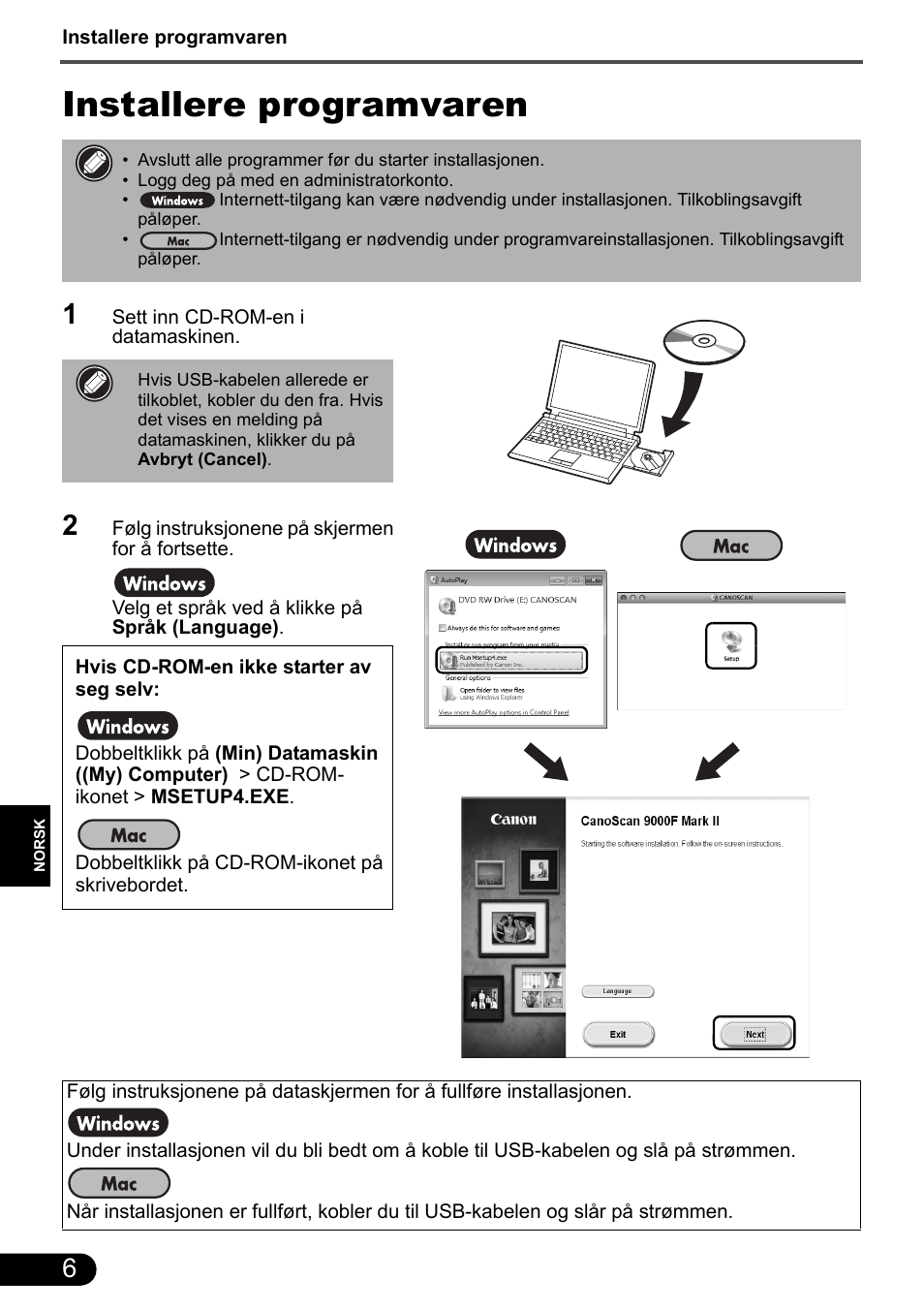 Installere programvaren | Canon CanoScan 9000F MarkII User Manual | Page 70 / 135