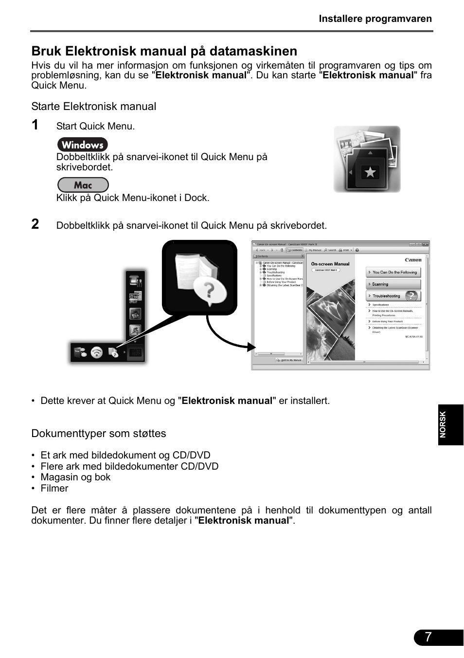 Bruk elektronisk manual på datamaskinen | Canon CanoScan 9000F MarkII User Manual | Page 71 / 135