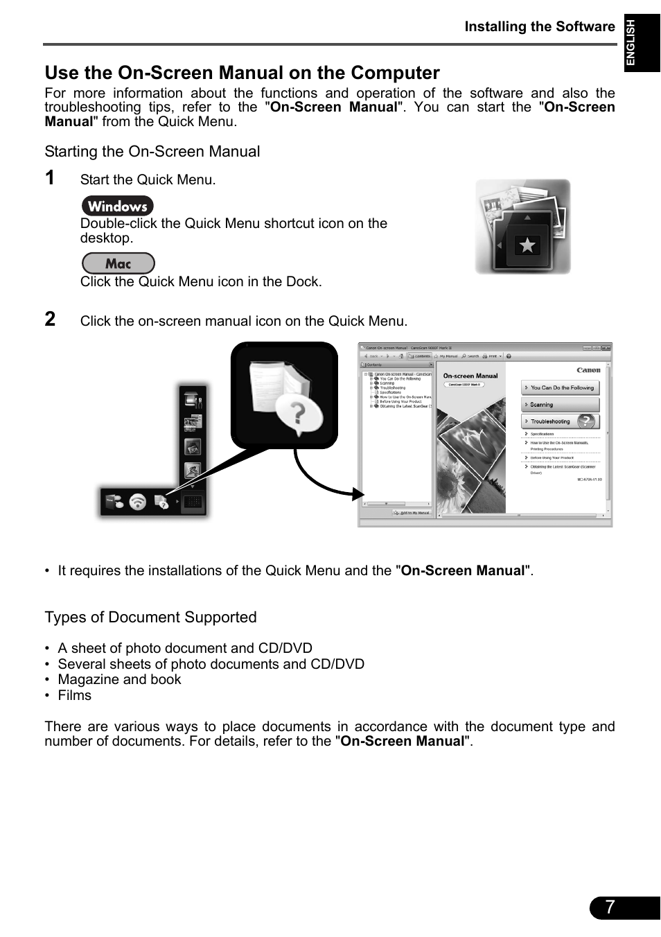 Use the on-screen manual on the computer | Canon CanoScan 9000F MarkII User Manual | Page 8 / 135