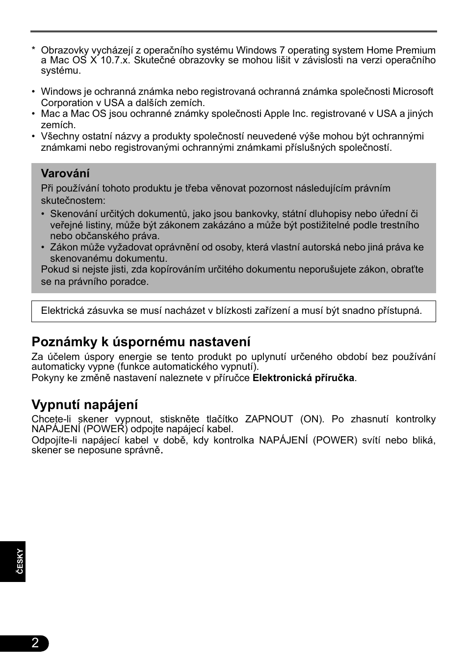 Poznámky k úspornému nastavení, Vypnutí napájení | Canon CanoScan 9000F MarkII User Manual | Page 87 / 135