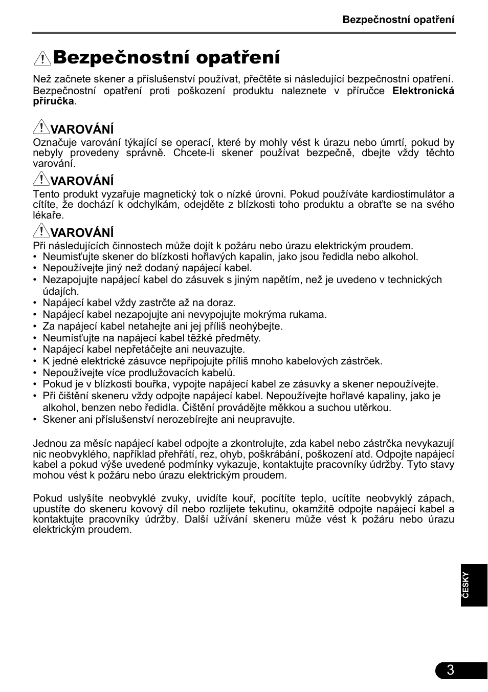 Bezpečnostní opatření | Canon CanoScan 9000F MarkII User Manual | Page 88 / 135