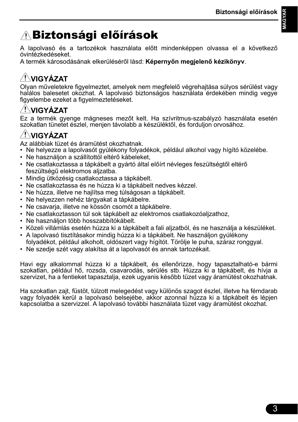 Biztonsági előírások | Canon CanoScan 9000F MarkII User Manual | Page 95 / 135