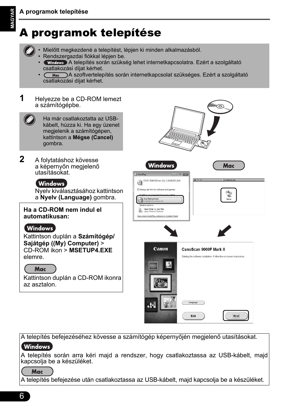 A programok telepítése | Canon CanoScan 9000F MarkII User Manual | Page 98 / 135