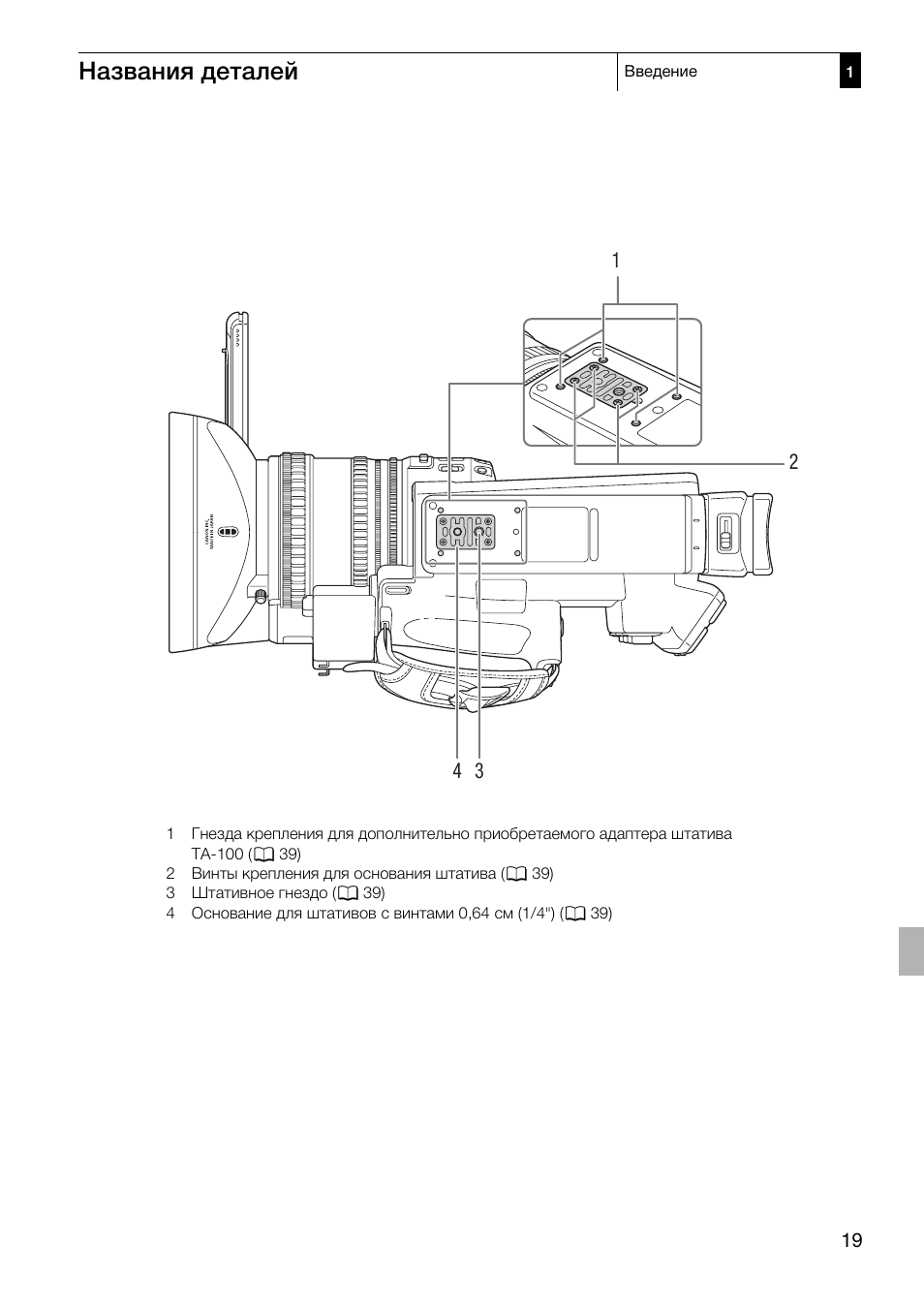 Названия деталей | Canon XF305 User Manual | Page 19 / 232