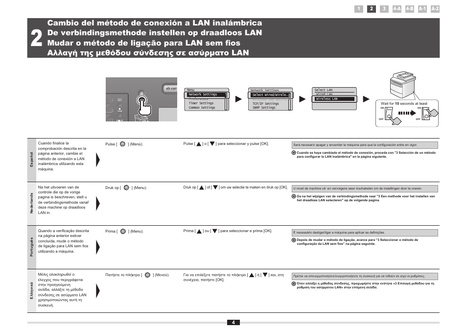 Nições de ligação, avance para “2 mudar o método, 2 αλλαγή, Της μεθόδου σύνδεσης σε ασύρματο lan | Canon i-SENSYS MF8380Cdw User Manual | Page 112 / 128