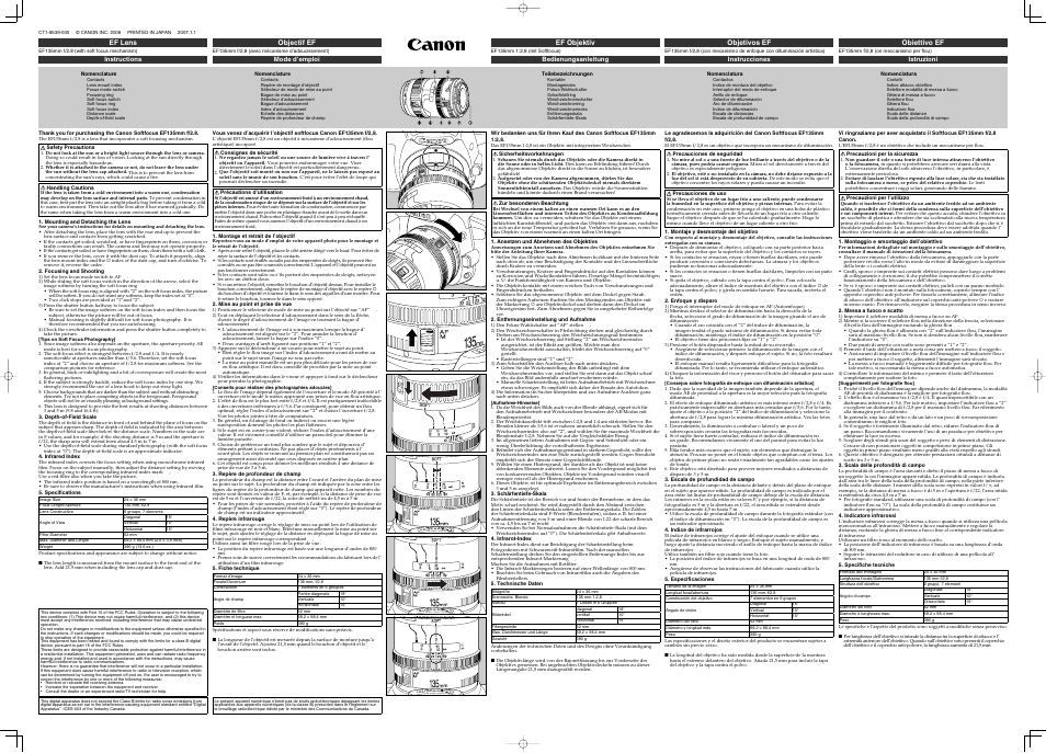 Canon EF 135mm f__2.8 Softfocus User Manual | 2 pages