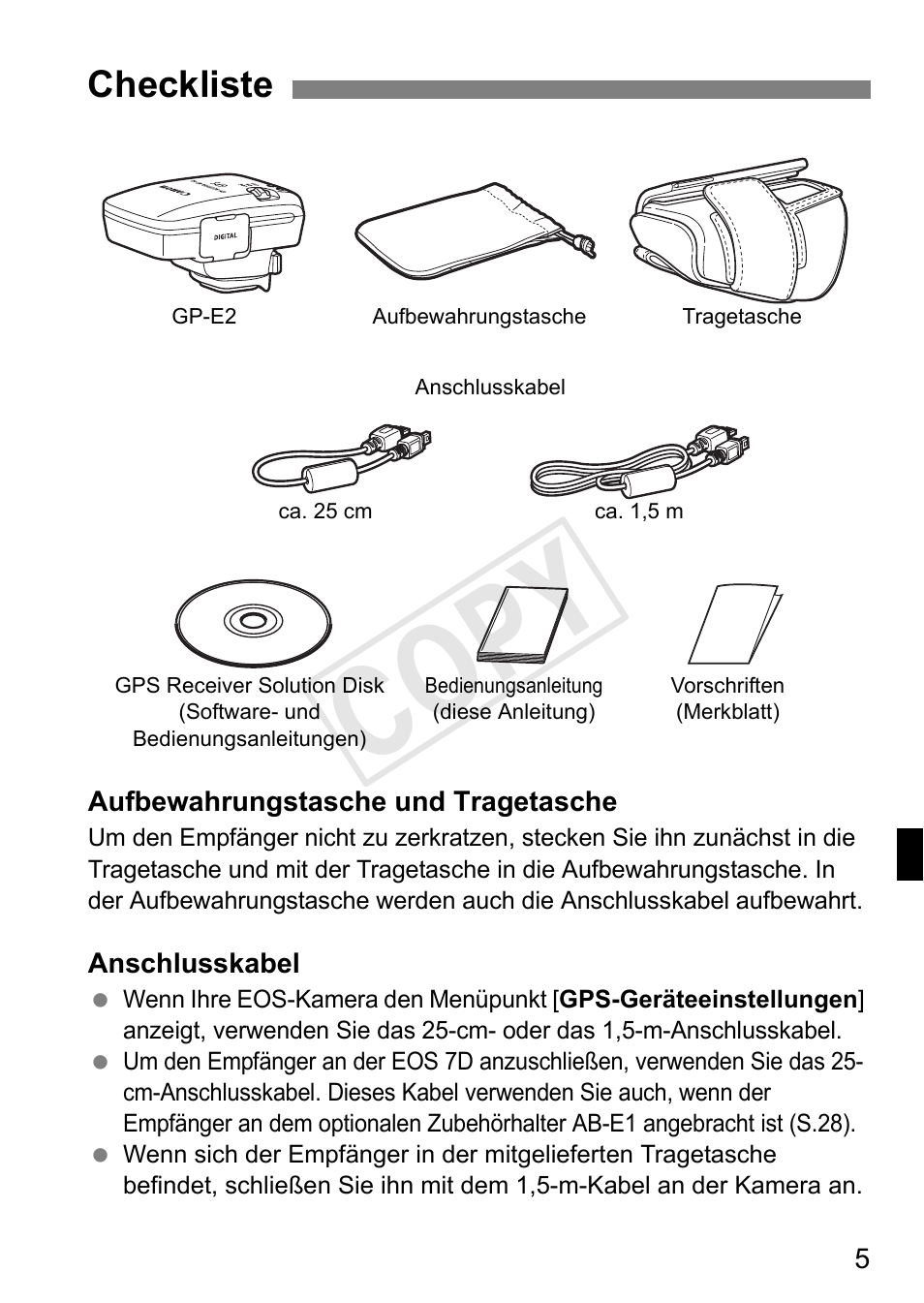 Cop y, Checkliste | Canon GPS RECEIVER GP-E2 User Manual | Page 103 / 292