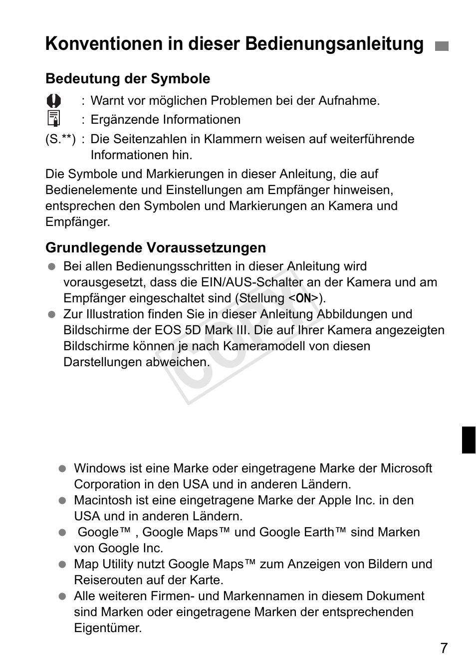 Cop y, Konventionen in dieser bedienungsanleitung | Canon GPS RECEIVER GP-E2 User Manual | Page 105 / 292