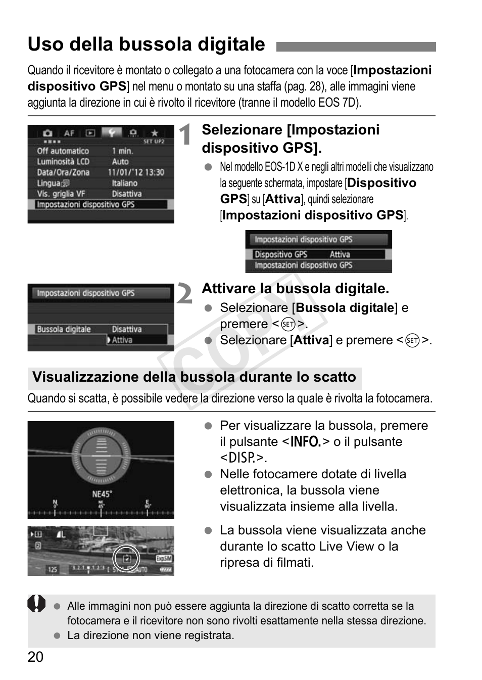 Cop y, Uso della bussola digitale | Canon GPS RECEIVER GP-E2 User Manual | Page 150 / 292