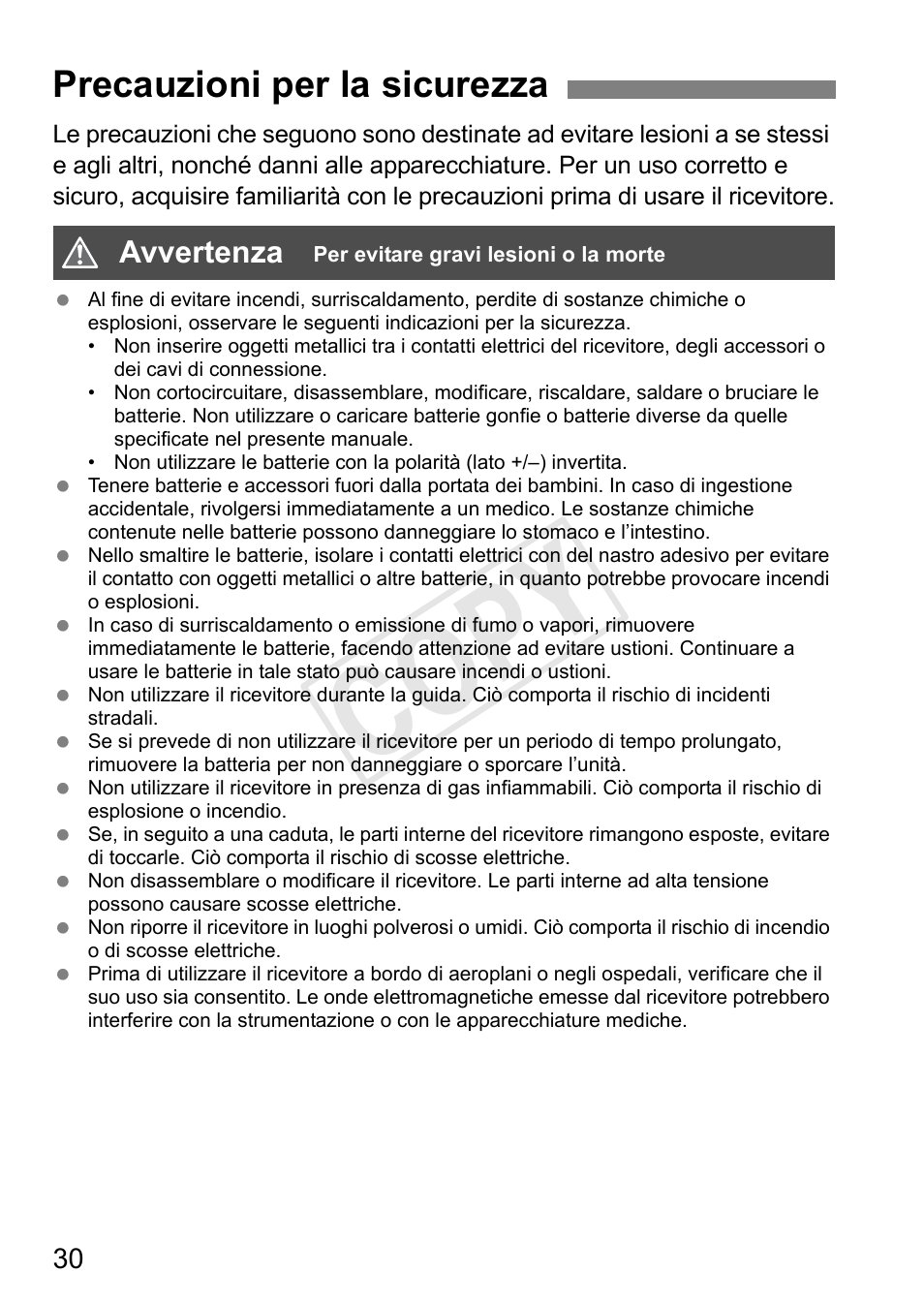 Cop y, Precauzioni per la sicurezza | Canon GPS RECEIVER GP-E2 User Manual | Page 160 / 292