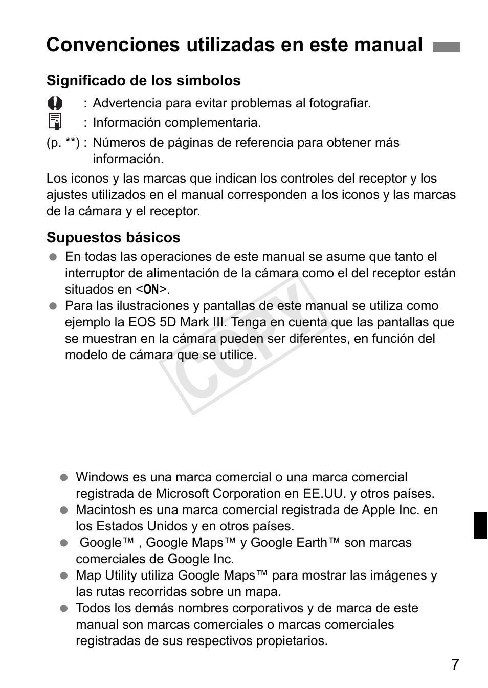 Cop y, Convenciones utilizadas en este manual | Canon GPS RECEIVER GP-E2 User Manual | Page 169 / 292