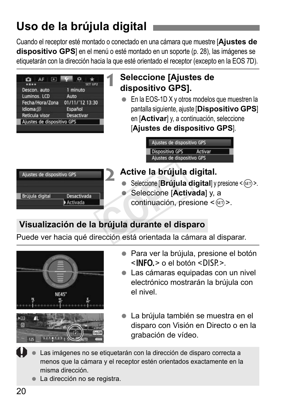 Cop y, Uso de la brújula digital | Canon GPS RECEIVER GP-E2 User Manual | Page 182 / 292