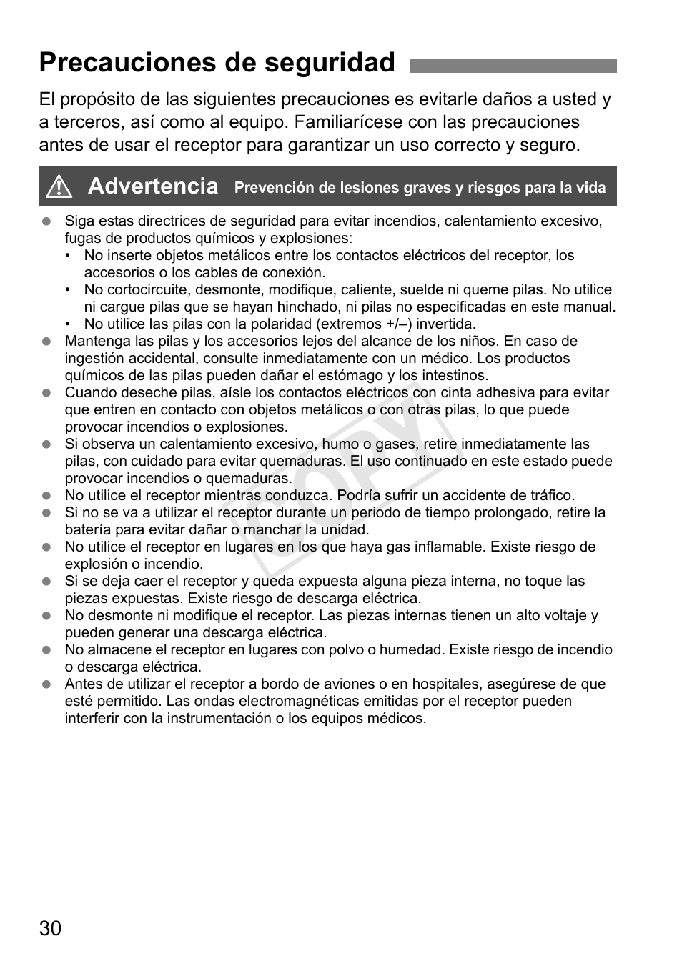 Cop y, Precauciones de seguridad | Canon GPS RECEIVER GP-E2 User Manual | Page 192 / 292