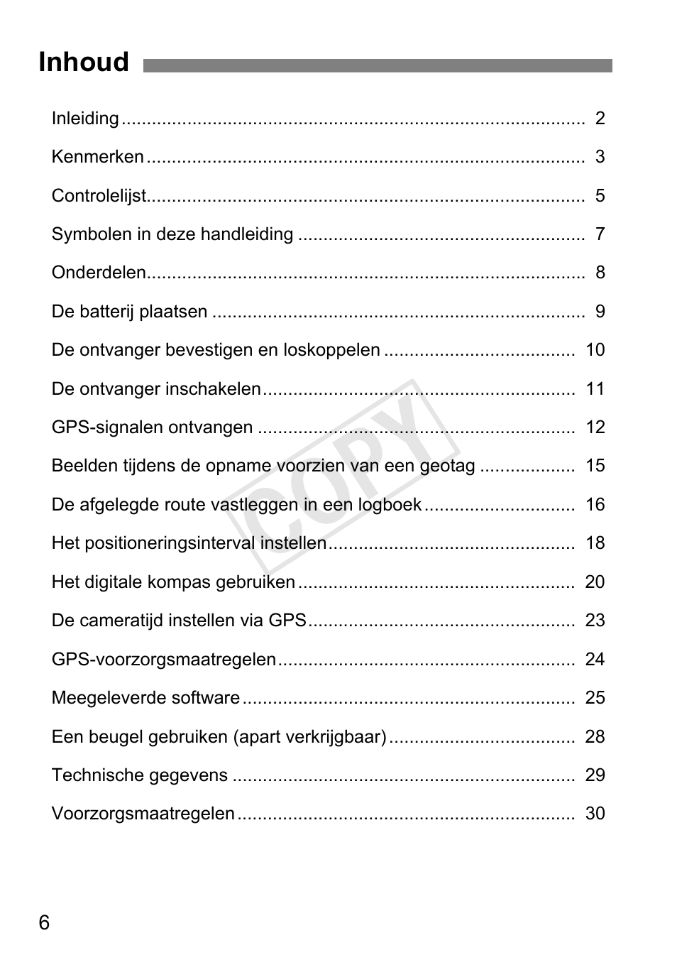 Cop y, Inhoud | Canon GPS RECEIVER GP-E2 User Manual | Page 200 / 292