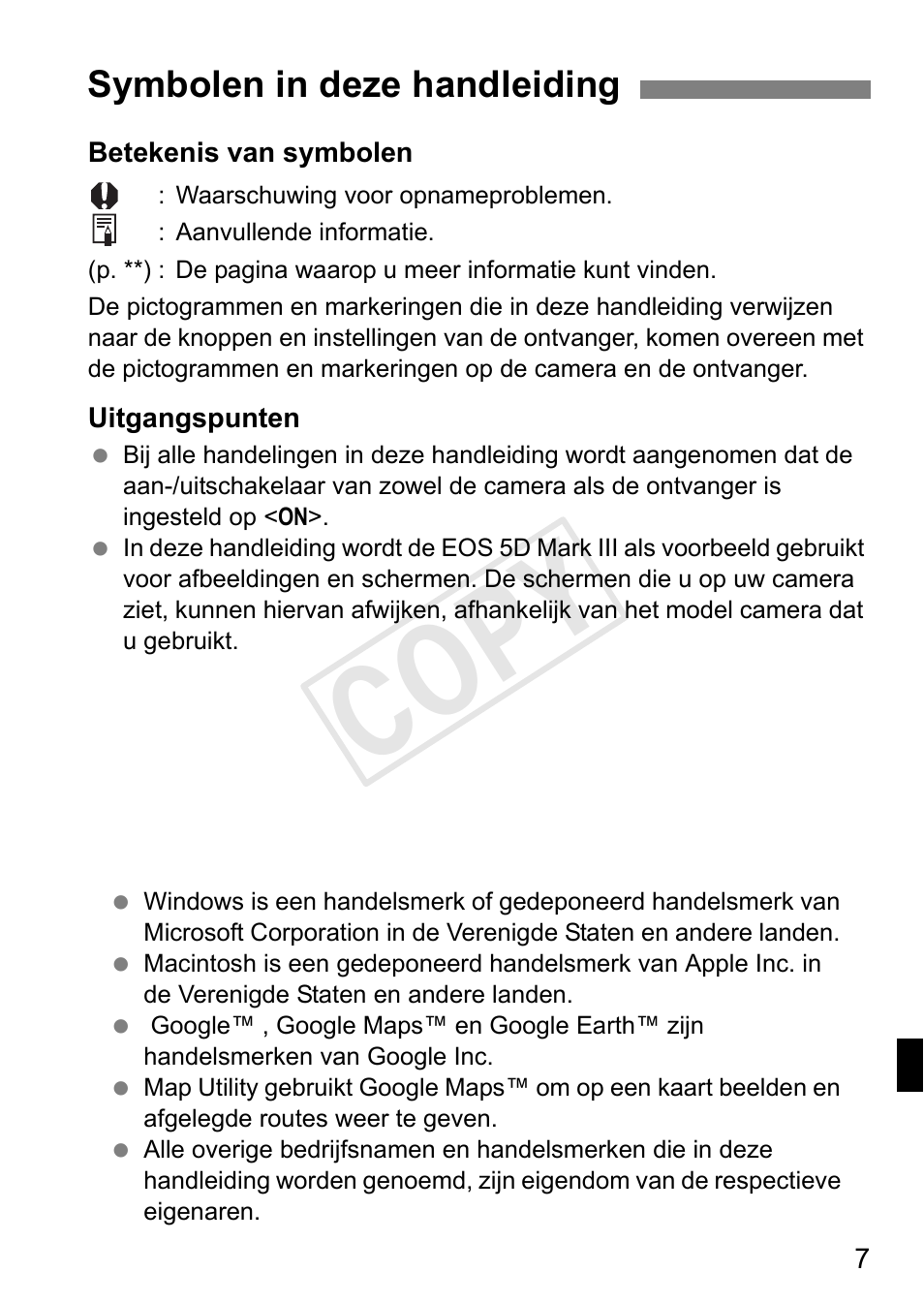 Cop y, Symbolen in deze handleiding | Canon GPS RECEIVER GP-E2 User Manual | Page 201 / 292