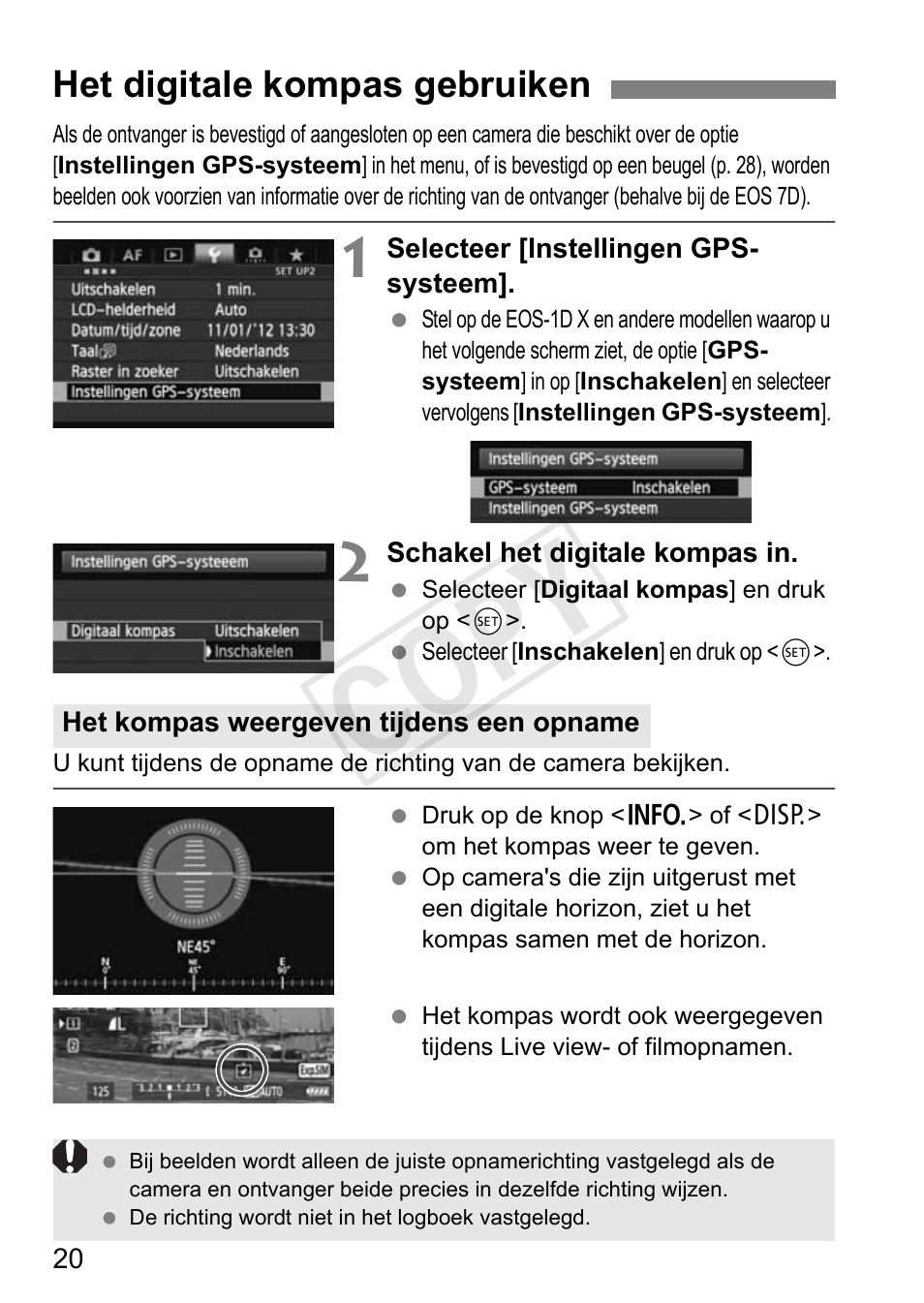 Cop y, Het digitale kompas gebruiken | Canon GPS RECEIVER GP-E2 User Manual | Page 214 / 292