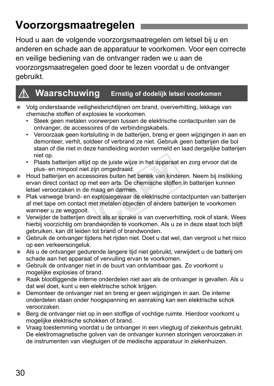 Cop y, Voorzorgsmaatregelen | Canon GPS RECEIVER GP-E2 User Manual | Page 224 / 292